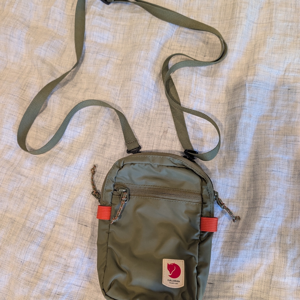Fjallraven Olive Green Crossbody Bag with Red Accents